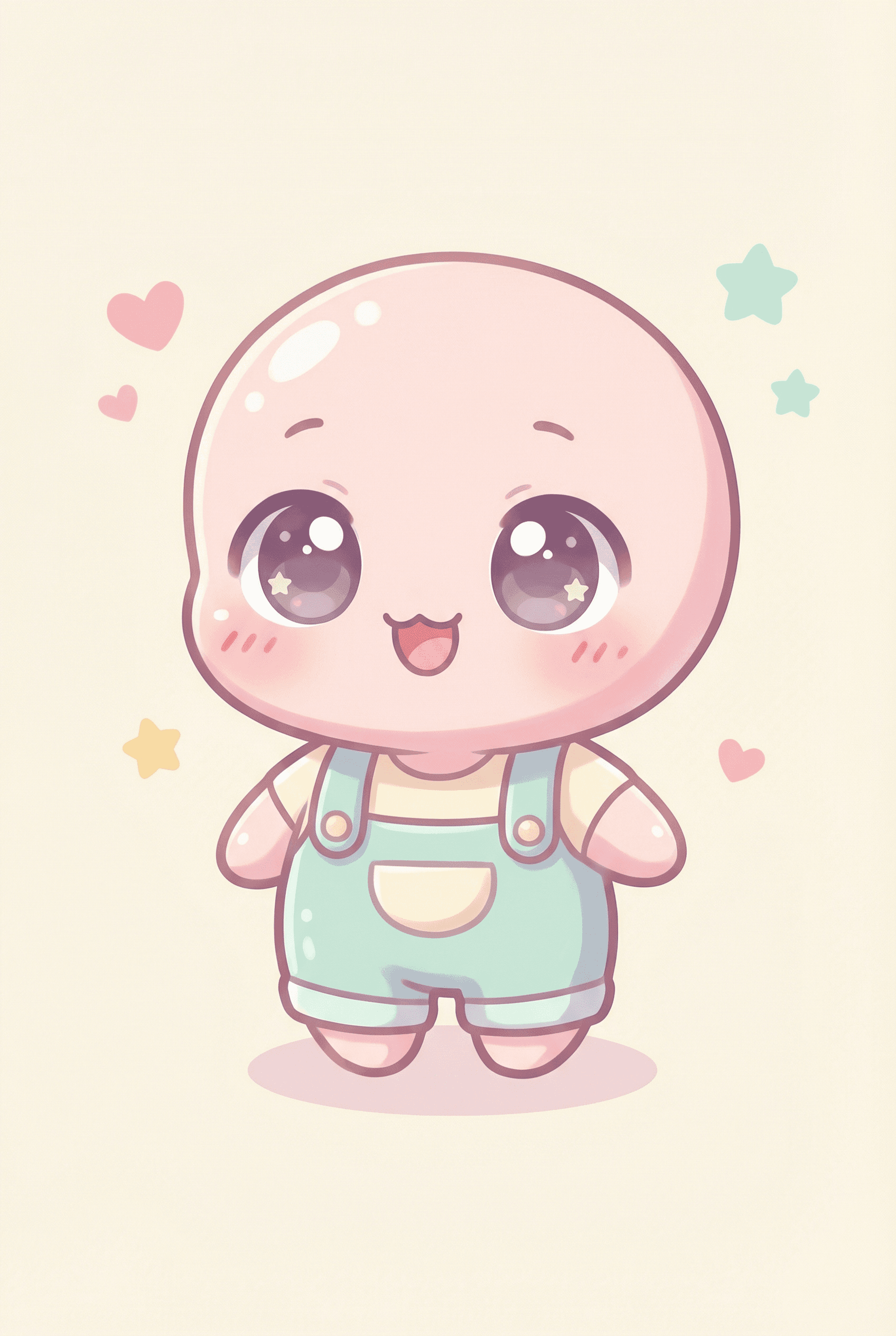 Chibi Style AI image: Cute chibi character with oversized head and tiny body, sparkling eyes taking up large portion of fa