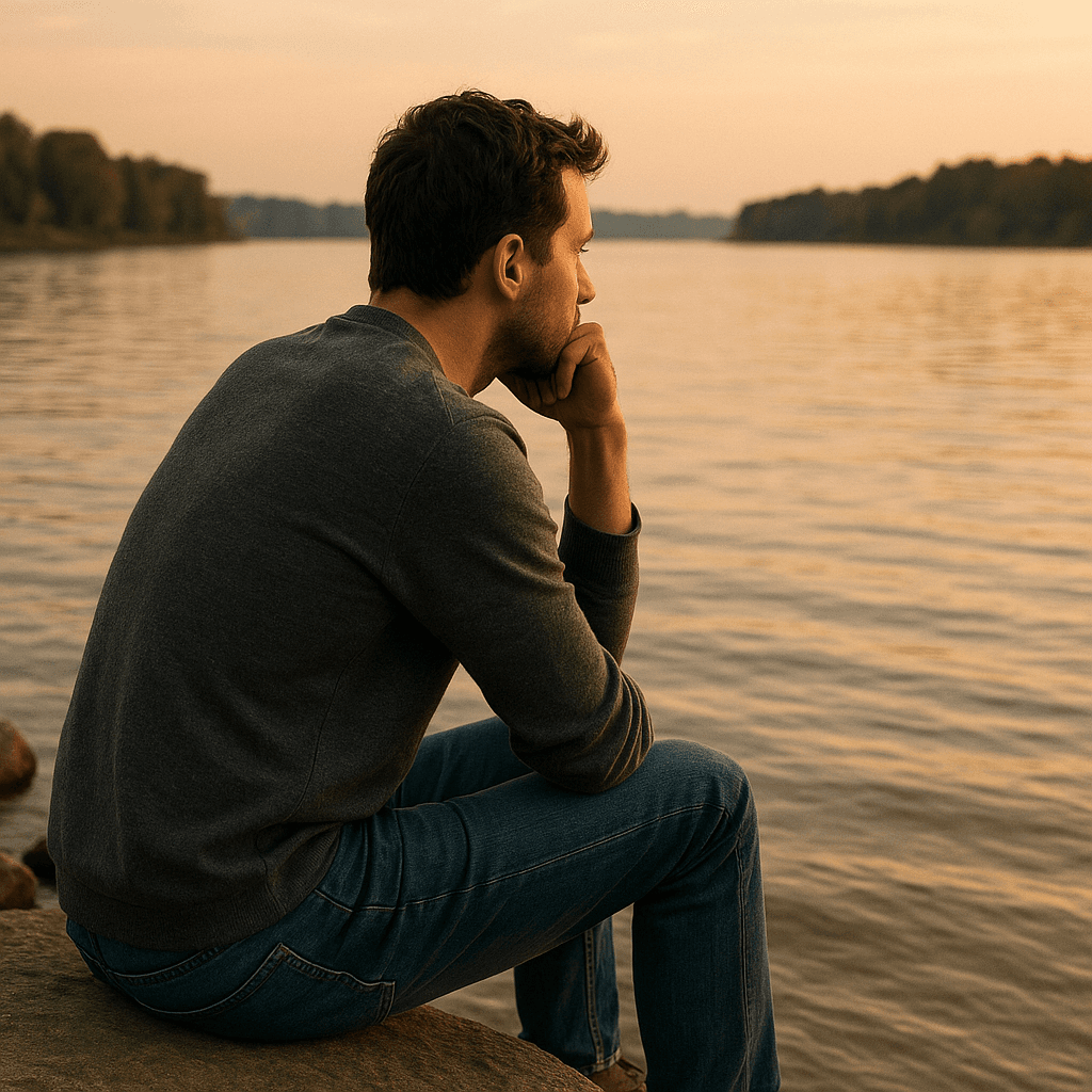 A man sitting at the water and thinking