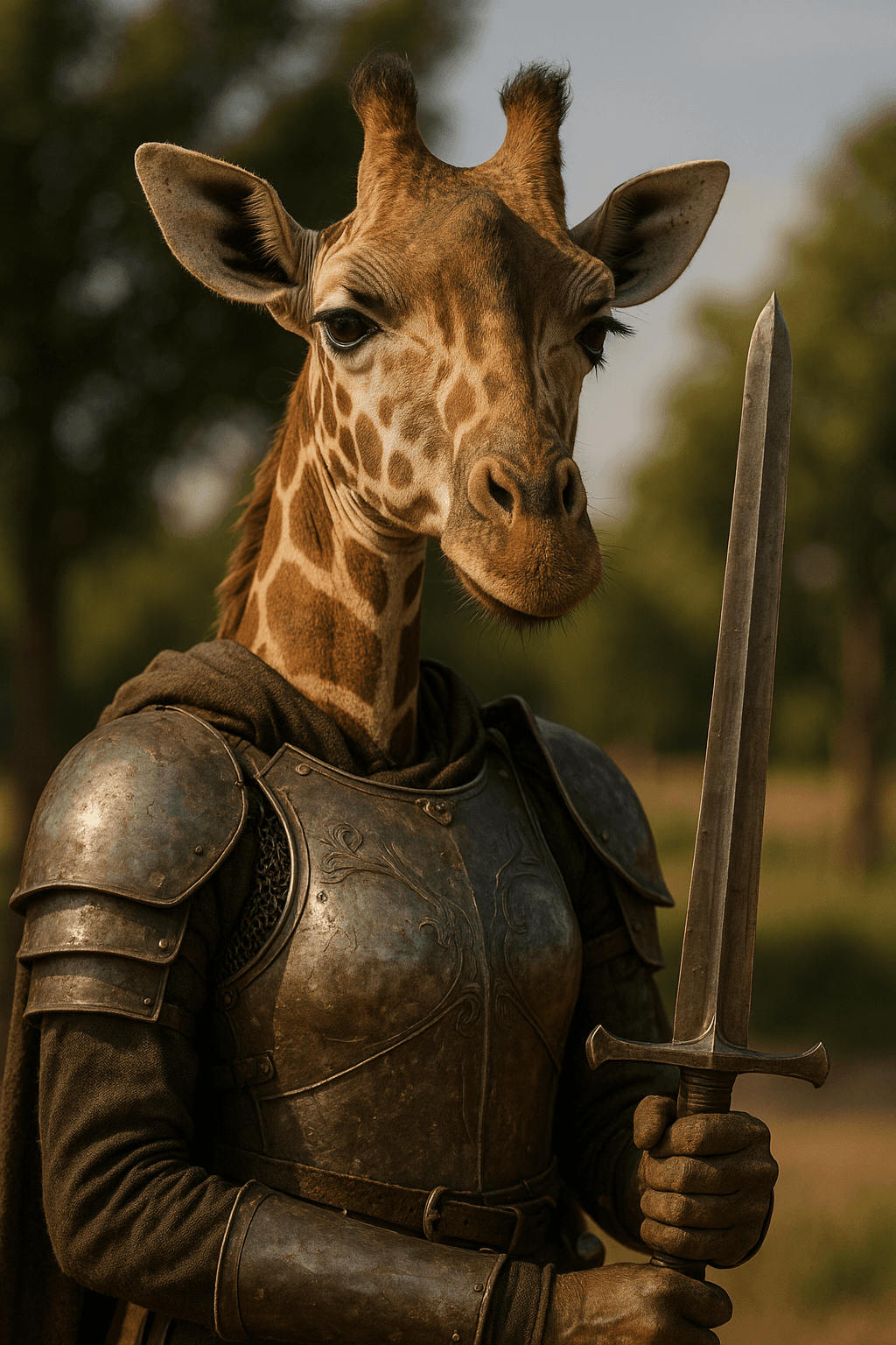Social Media AI image: make a female giraffe warrior