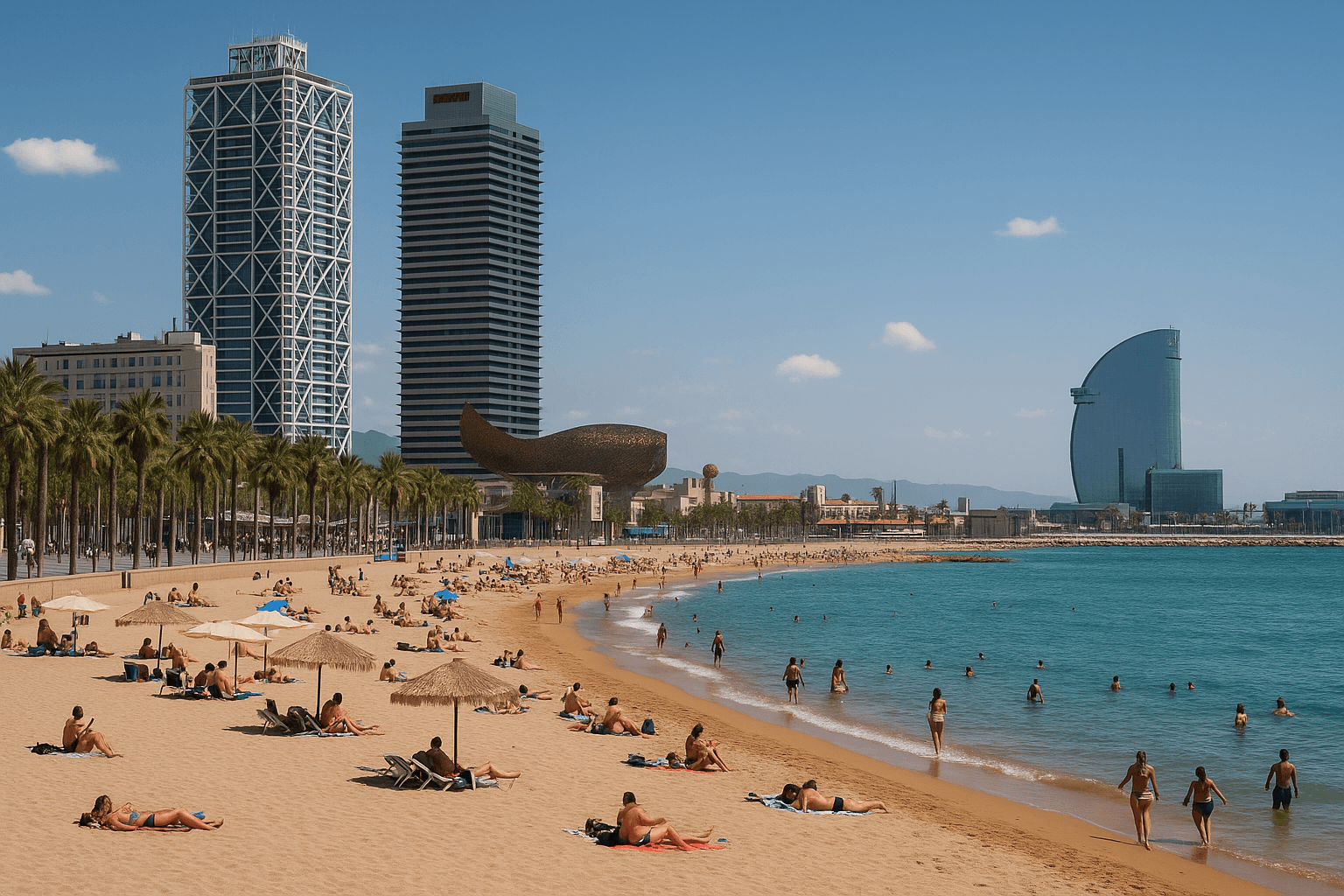 Social Media AI image: a beach in barcelona
